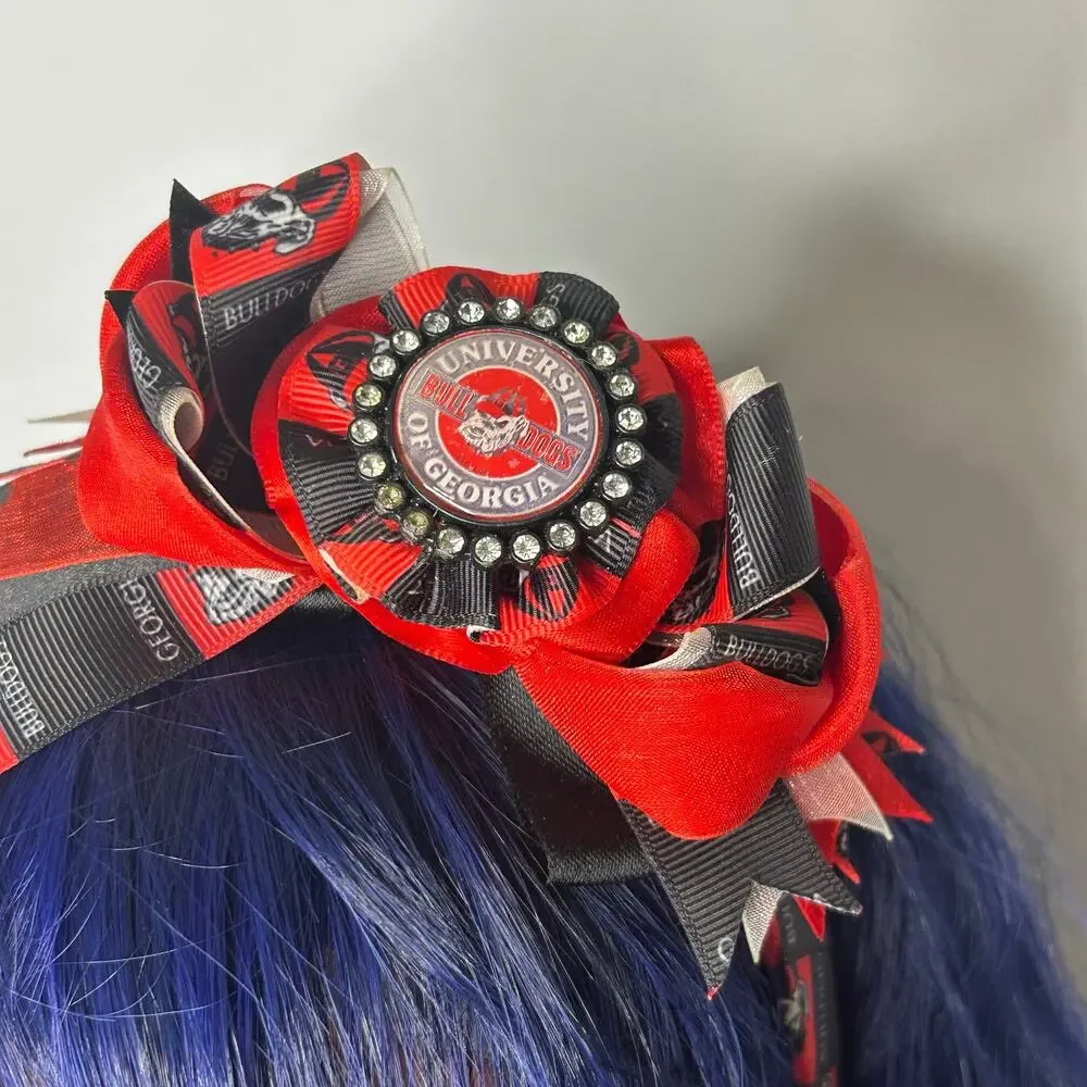 Handmade University of Georgia Bulldogs UGA Ribbon Headband Rhinestone Red Black